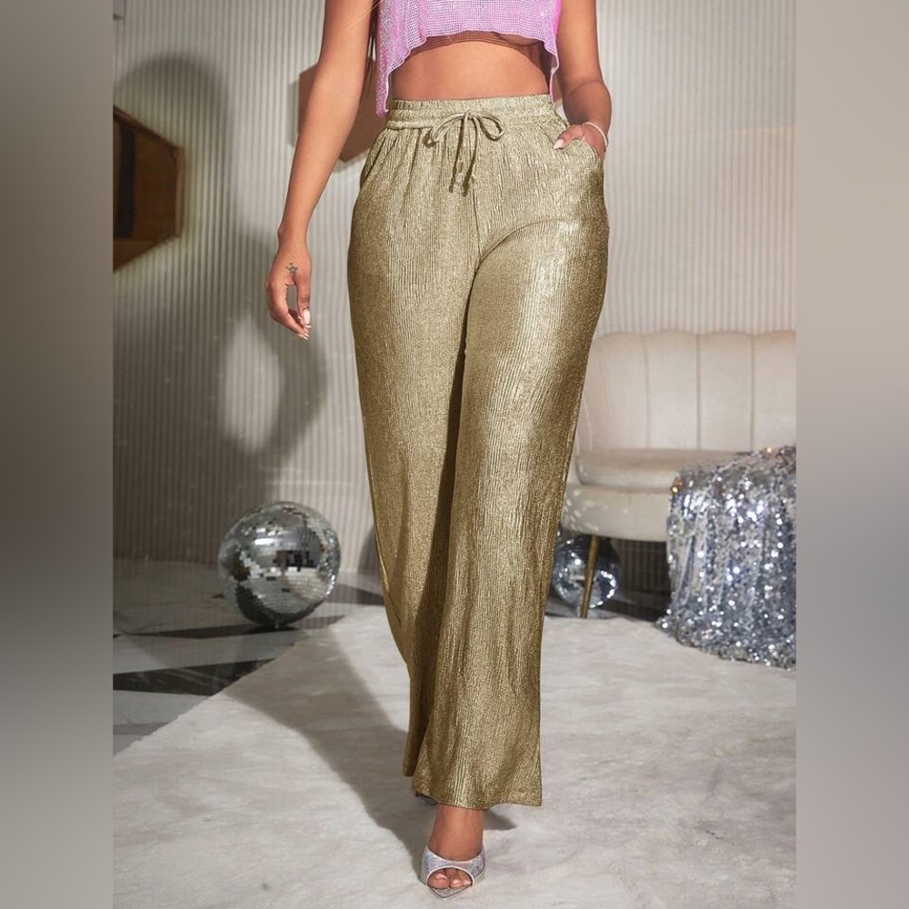 NWT Gold Drawstring Waist Wide Leg Pant
